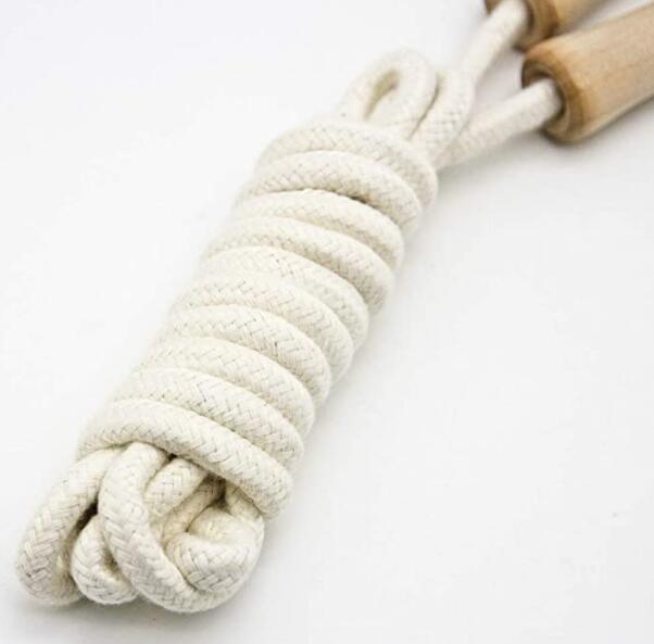 Corde de saut poignée en bois tressé en coton pour les enfants