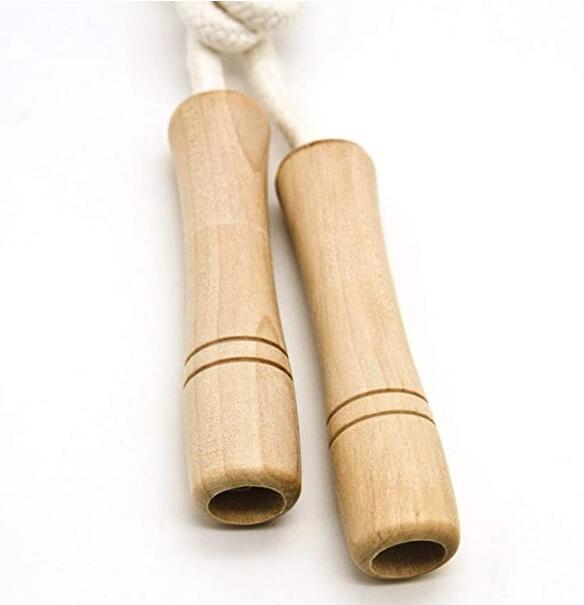 Corde de saut poignée en bois tressé en coton pour les enfants