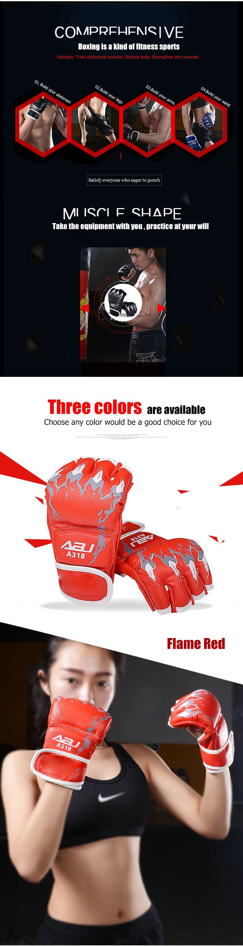 Gants de boxe de demi-doigt Gants de boxe de demi-doigt