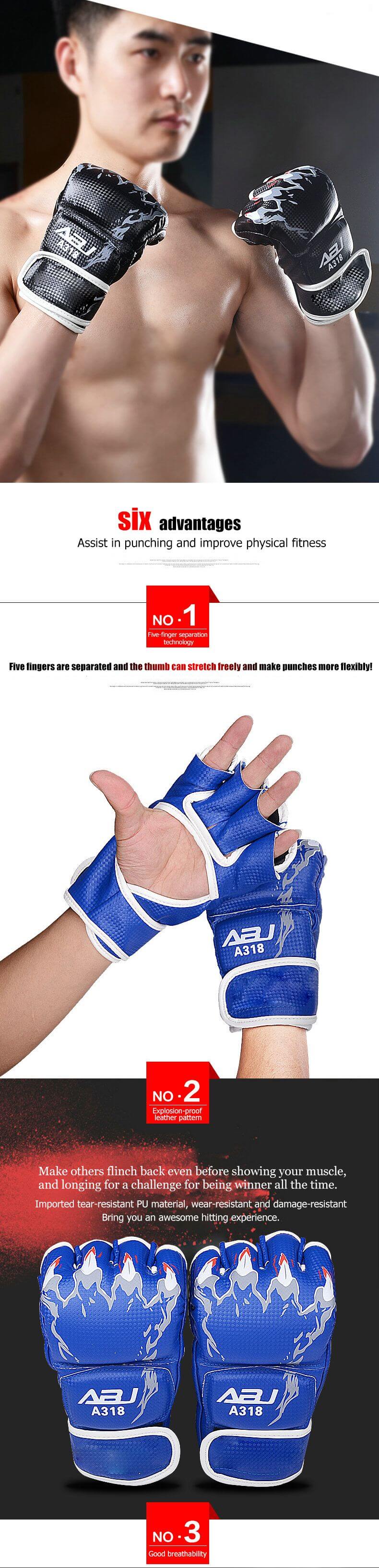 Gants de boxe de demi-doigt Gants de boxe de demi-doigt