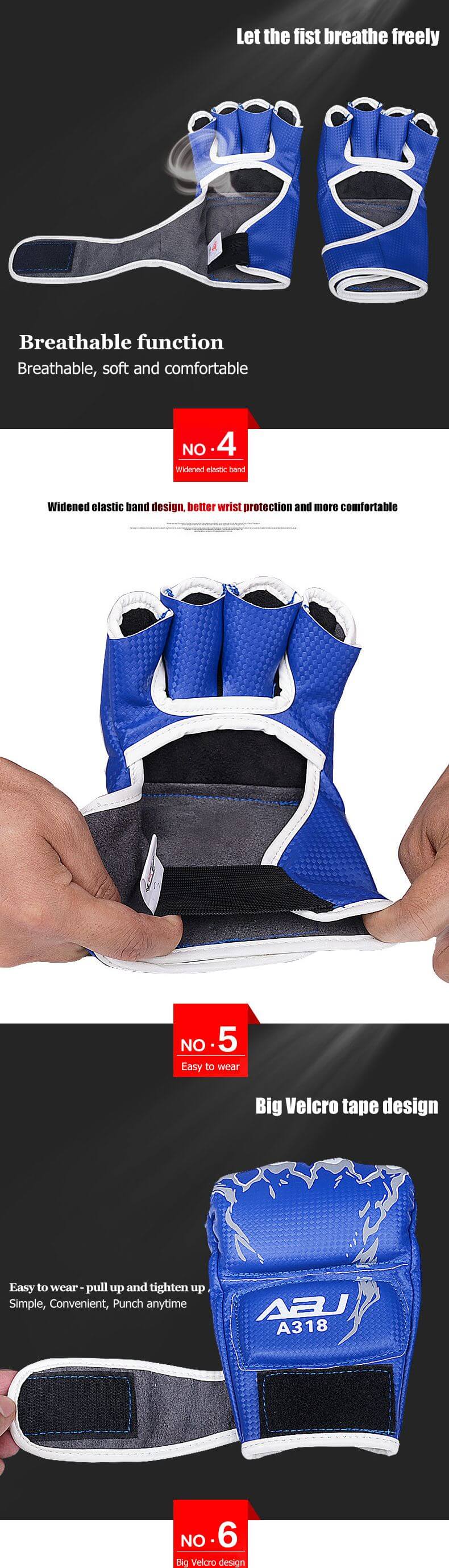 Gants de boxe de demi-doigt Gants de boxe de demi-doigt