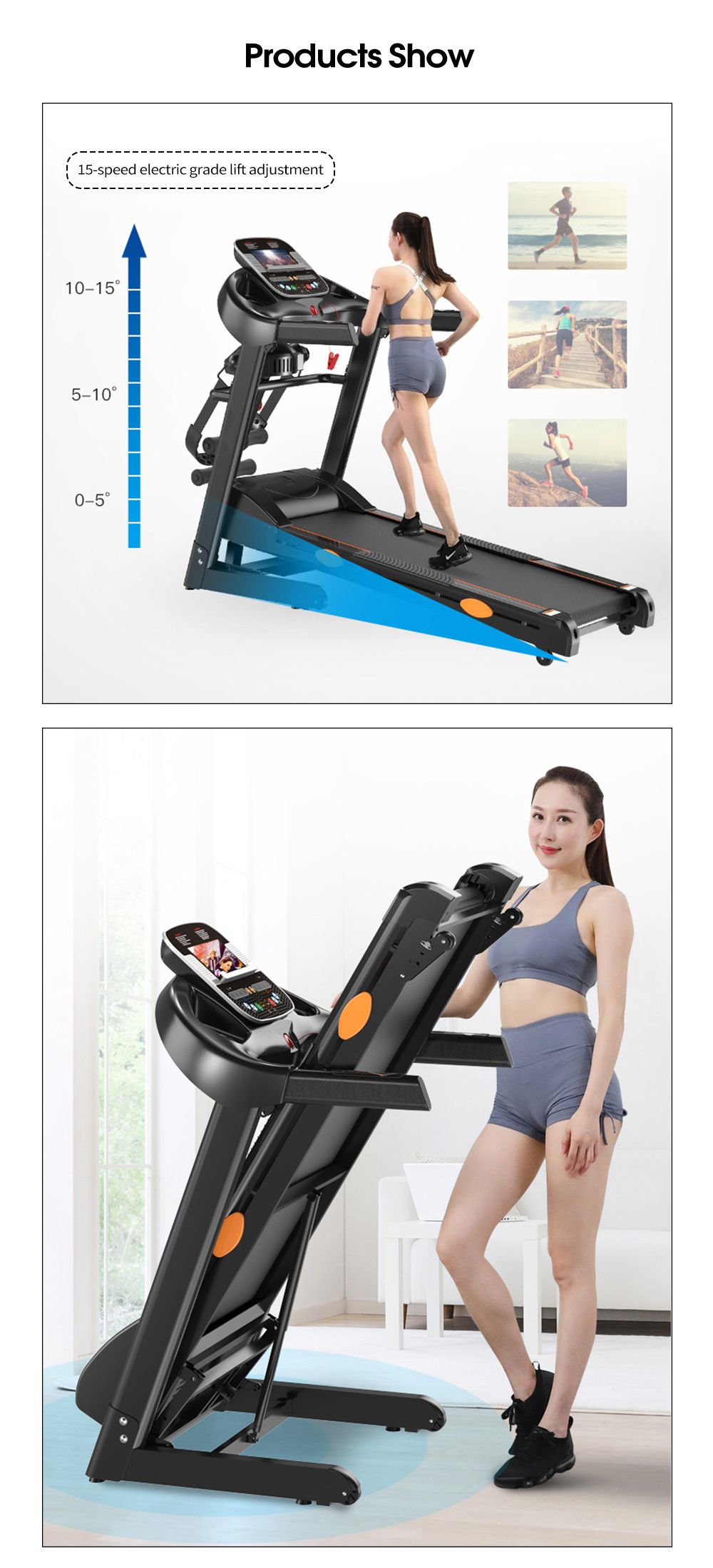 Machine de course de gym intérieure multifonction pliant tapis roulant électrique