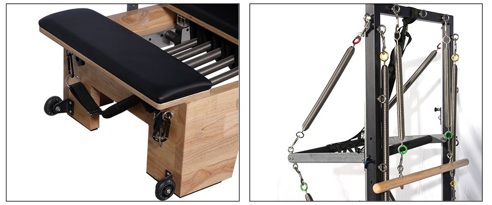 Utilisation à domicile Exercice de carrosserie coulissante lit chêne bois Pilates réformatrice à moitié trapèze avec tour