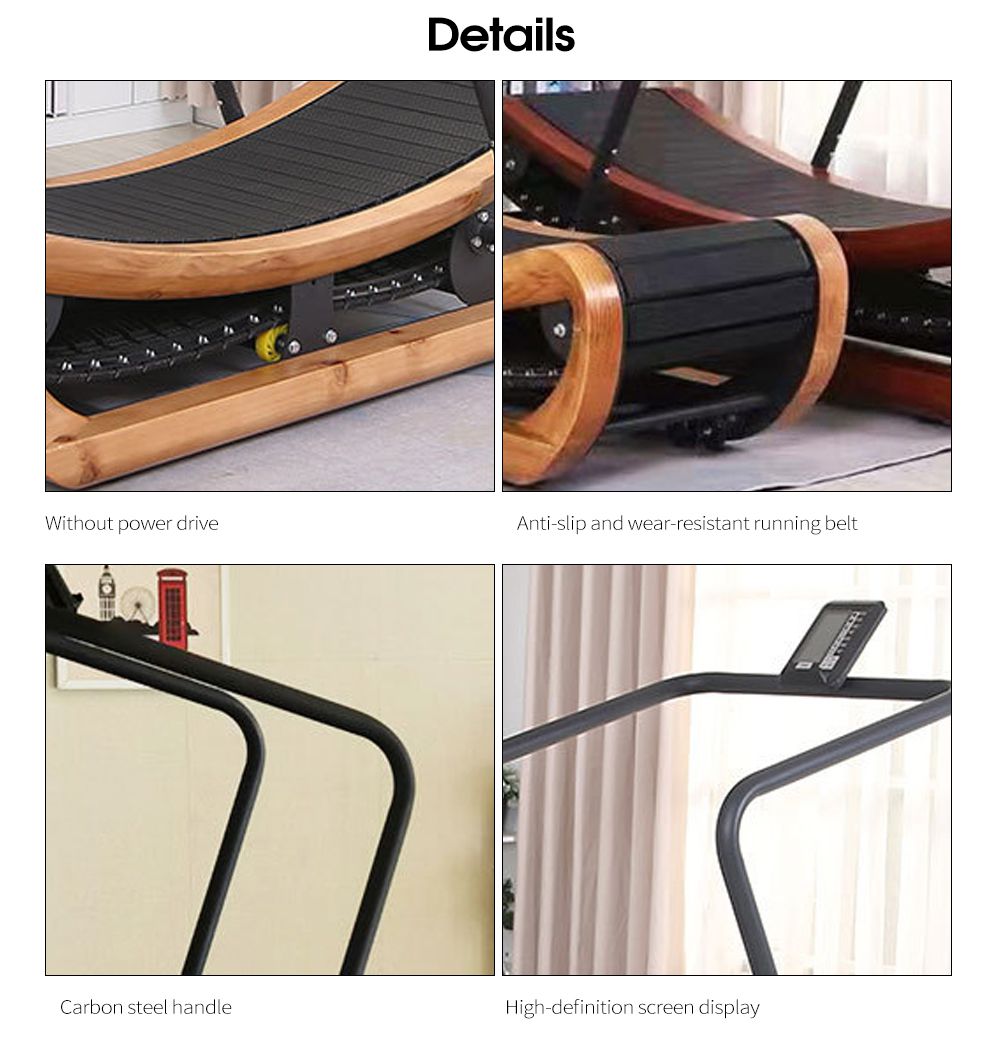 Courbe en bois de course en bois non électrique tapis roulant mécanique Courbe en bois de course en bois non électrique tapis roulant mécanique