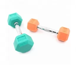 Dumbbell hexadéromélélé (LB) en caoutchouc coloré (LB)