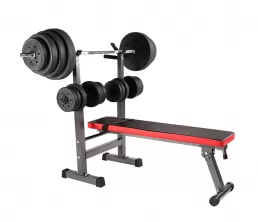 Ensemble de banc d&#039;entraînement pliable multifonctionnel avec rack de barre d&#039;haltère
