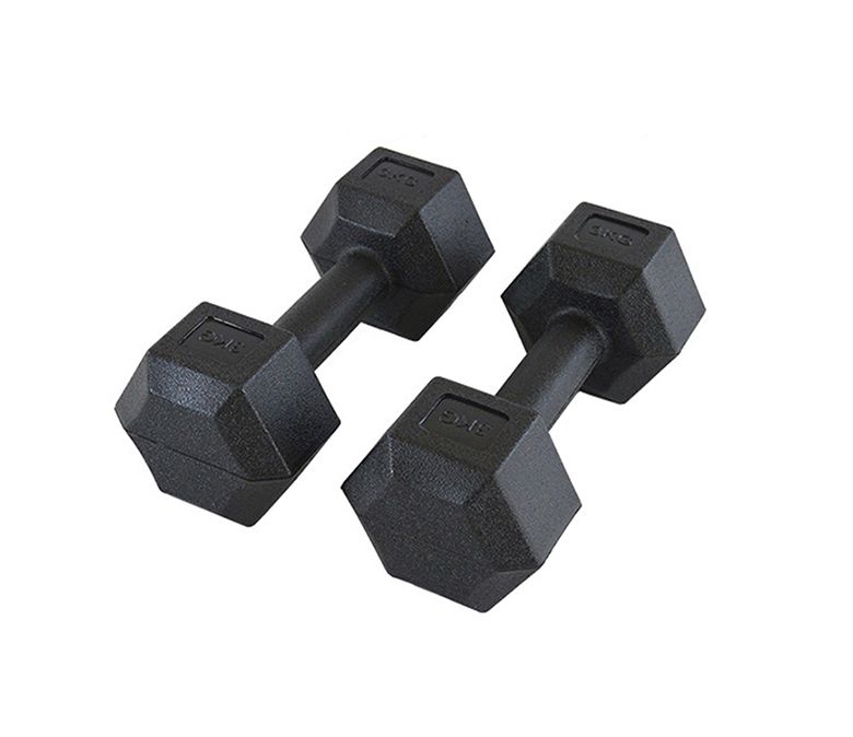 Haltère en caoutchouc hexagonal moulé d'une pièce