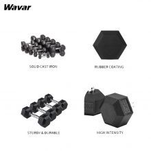 Haltrophes en caoutchouc hexagonal en fonte personnalisé avec poignées non glissées ergonomiques, enveloppe en caoutchouc durable, ensemble d'haltères hexagonaux personnalisés.